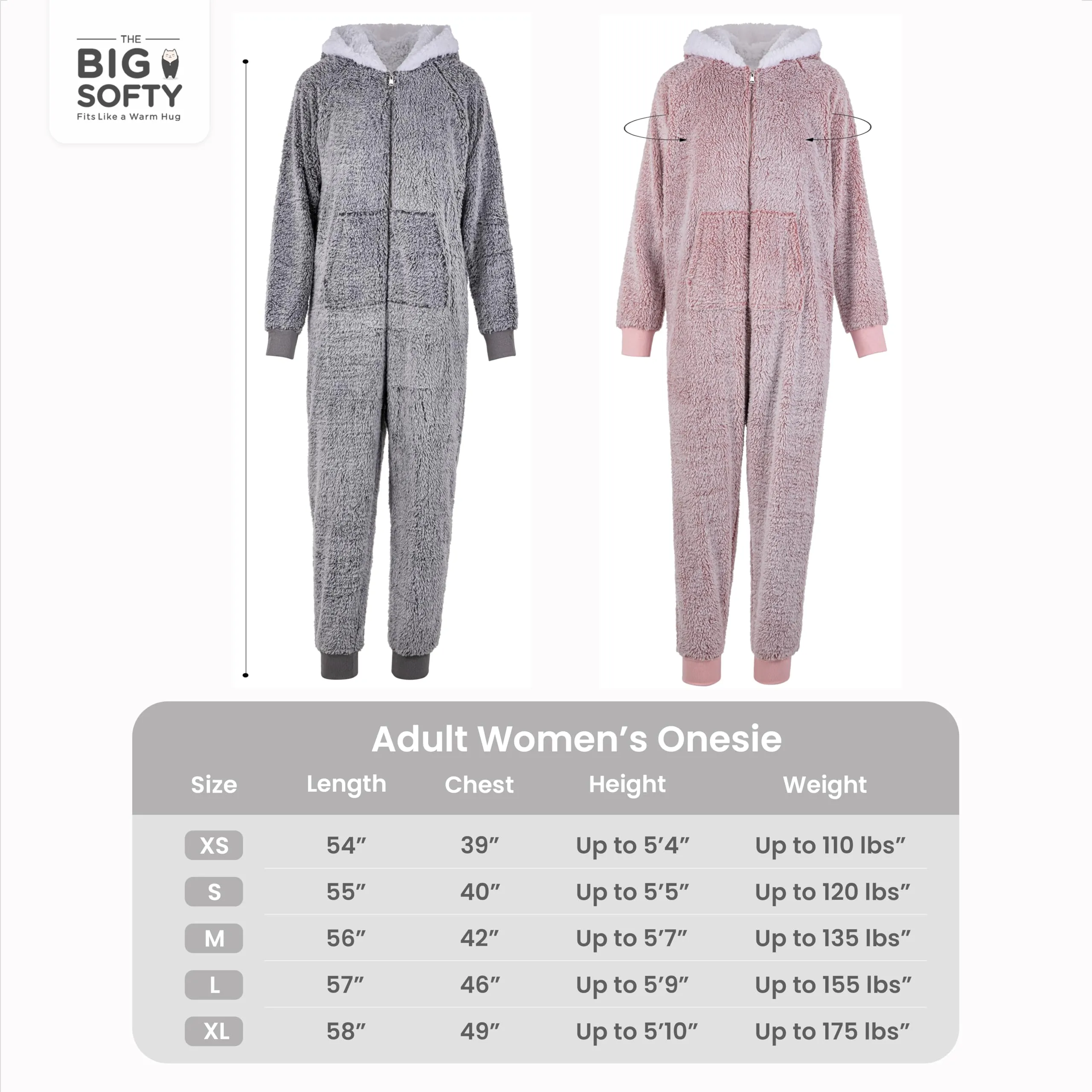 The Big Softy Adult Onesie Pajamas for Women Teens Pjs XLarge Grey