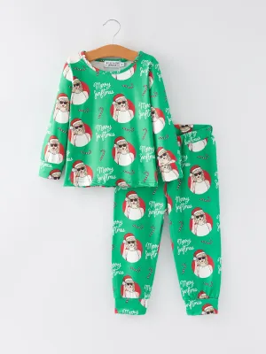 TS Christmas Print Green Girls Milk Silk Girls Pajamas