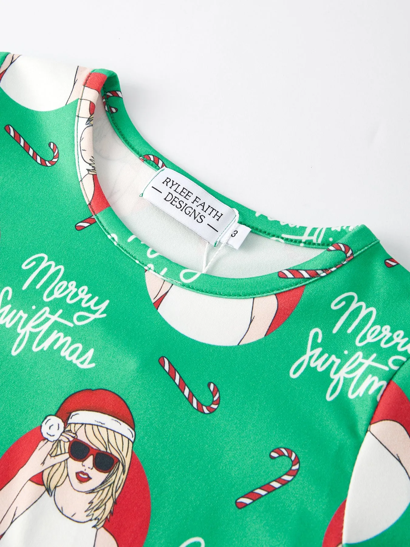 TS Christmas Print Green Girls Milk Silk Girls Pajamas