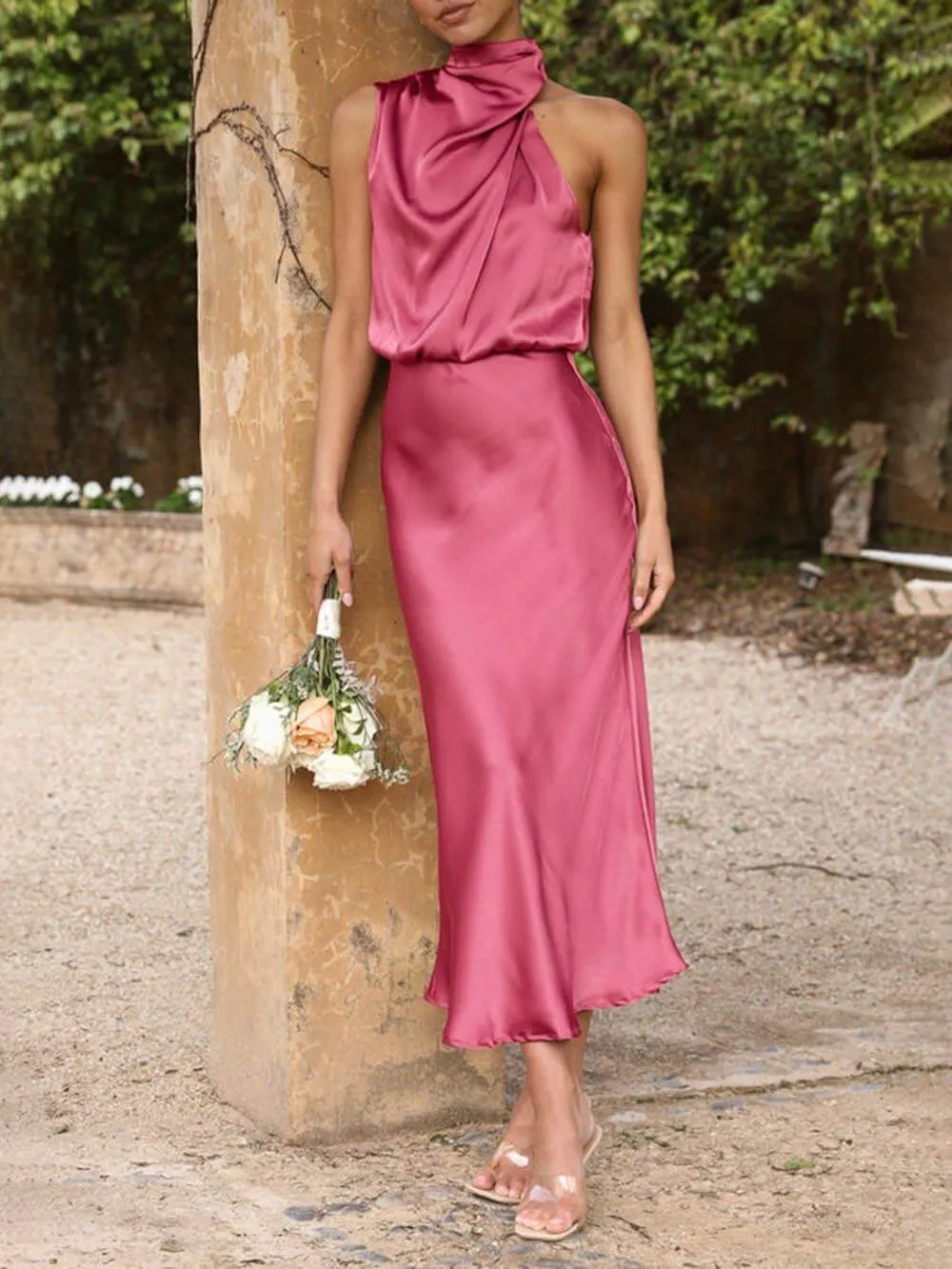 Unique Bridesmaid Sleeveless High Neck Maxi Dresses