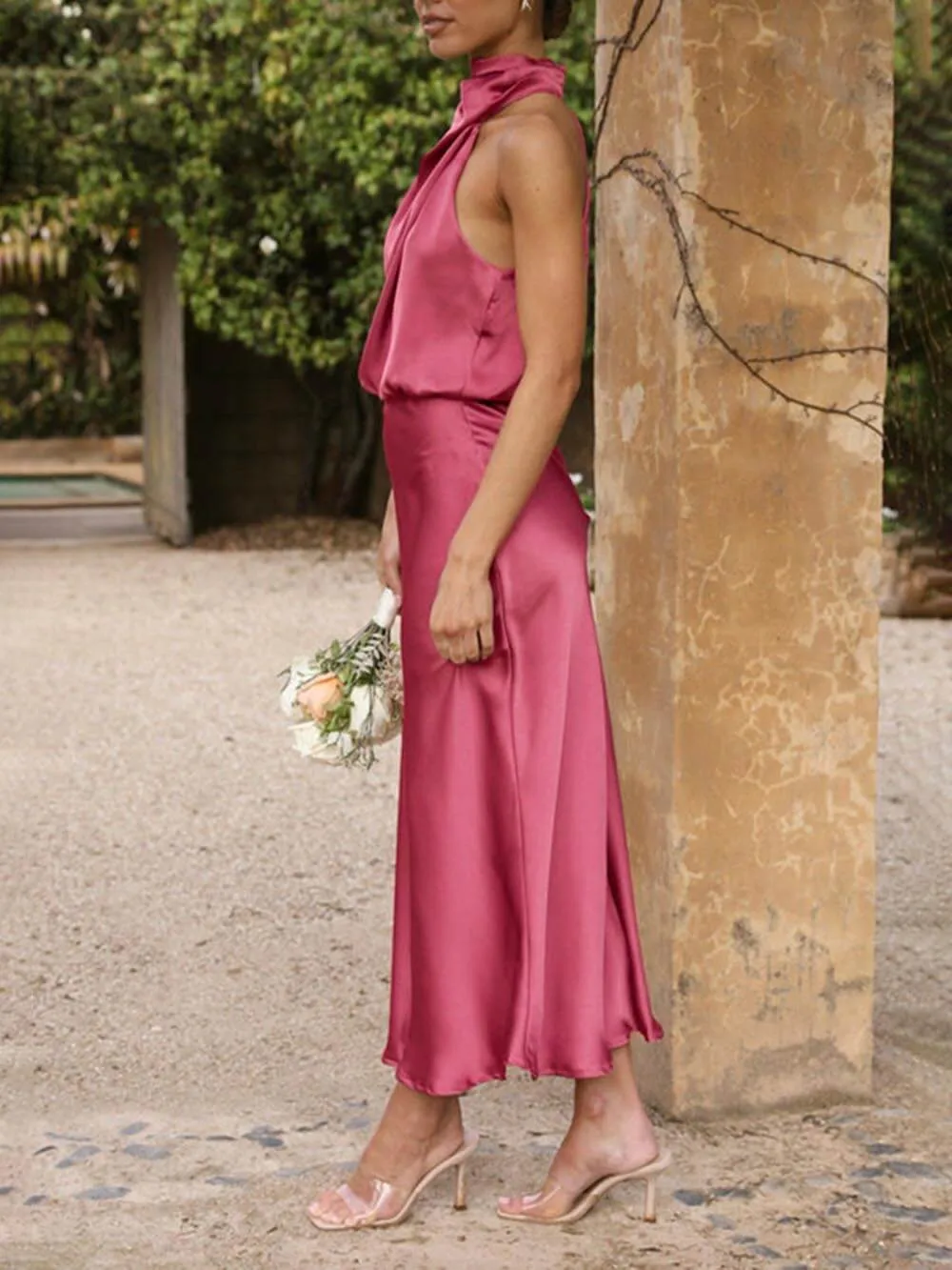 Unique Bridesmaid Sleeveless High Neck Maxi Dresses