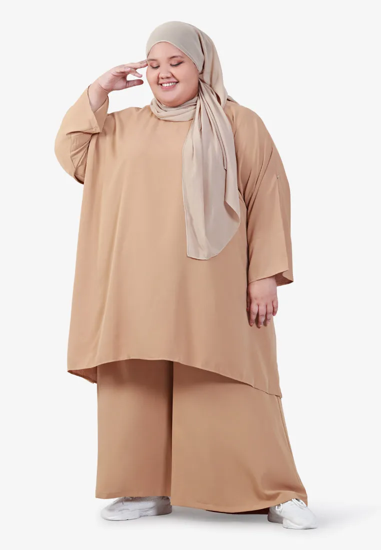 Veanna Vaccine-Friendly Sleeve Zip Kurung Pants Set - Light Khaki