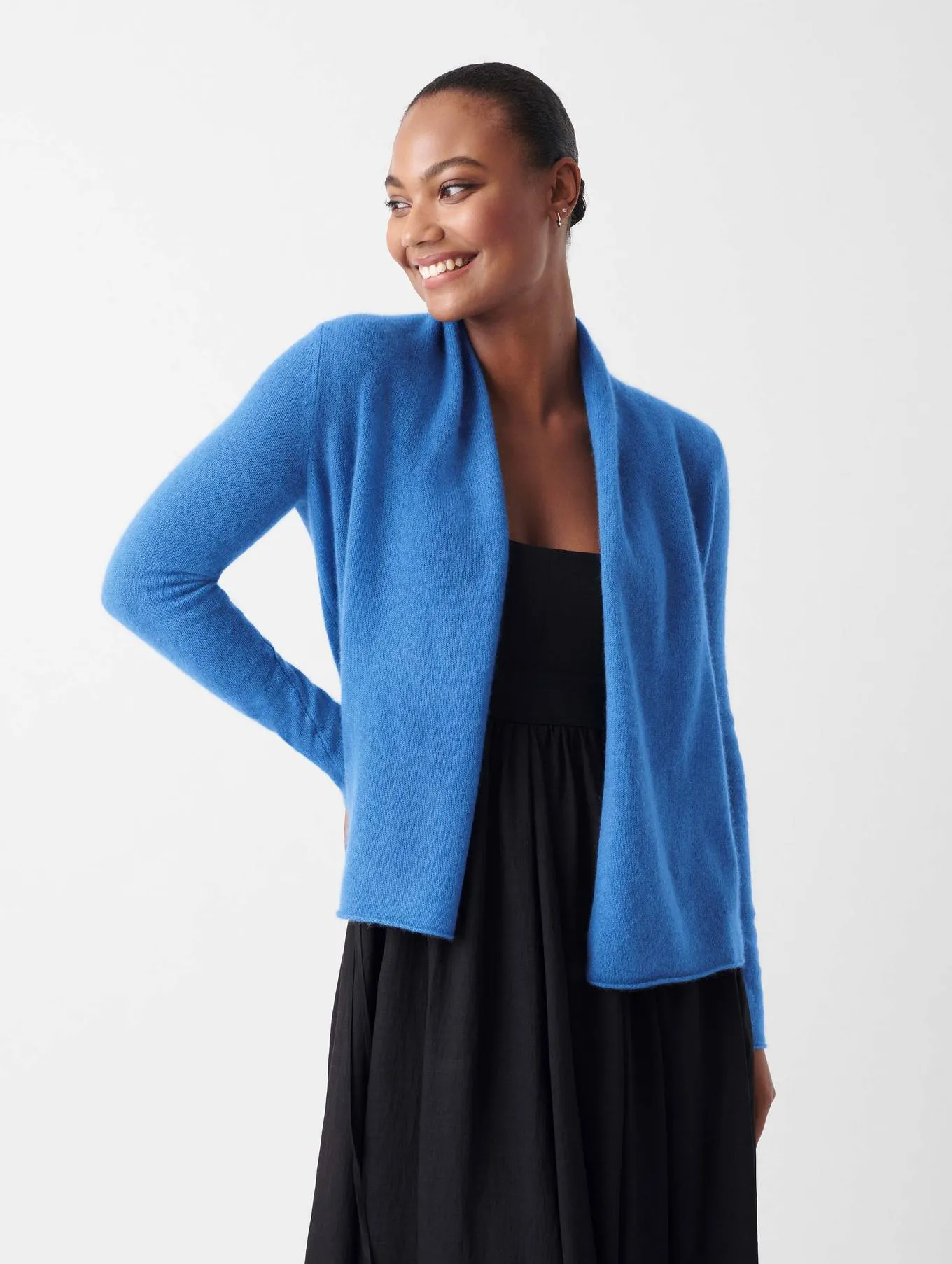 White   Warren - Cashmere Mini Trapeze Cardigan in Celestial Blue