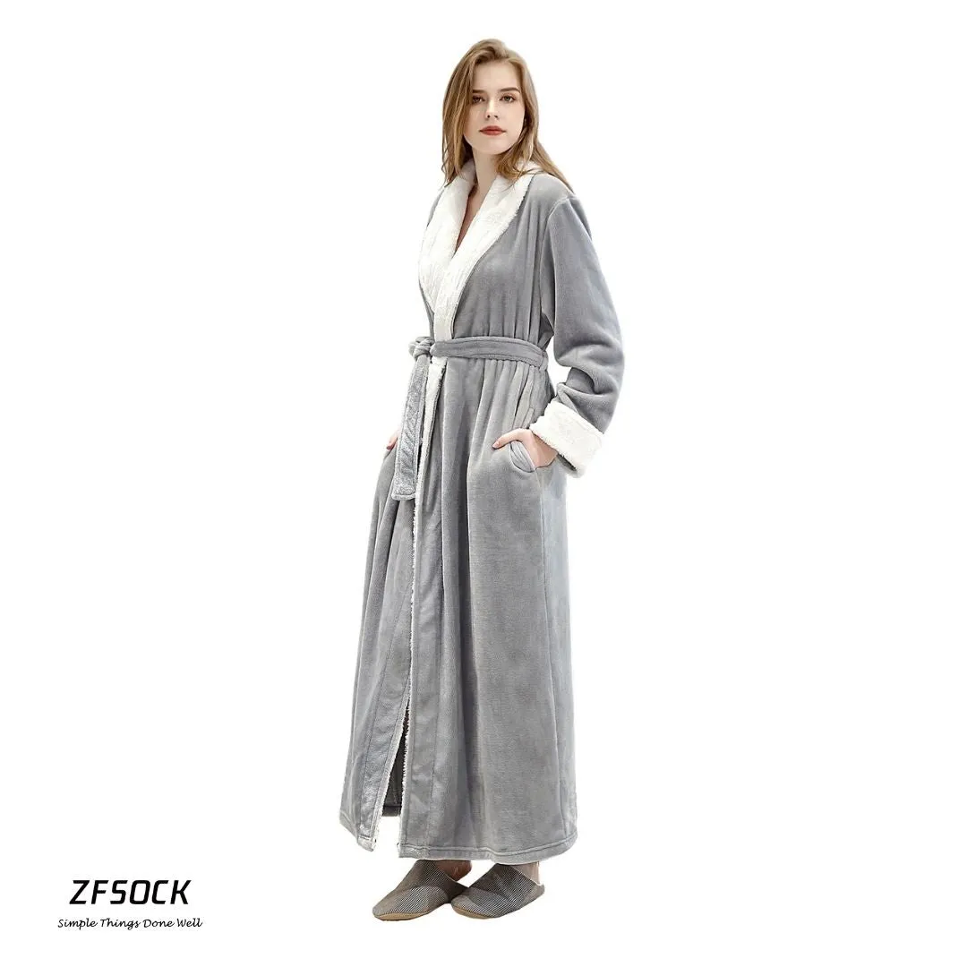 ZFSOCK Classic Design Fluffy Dressing Gown Bathrobe Unisex Winter Wedding Bathrobe