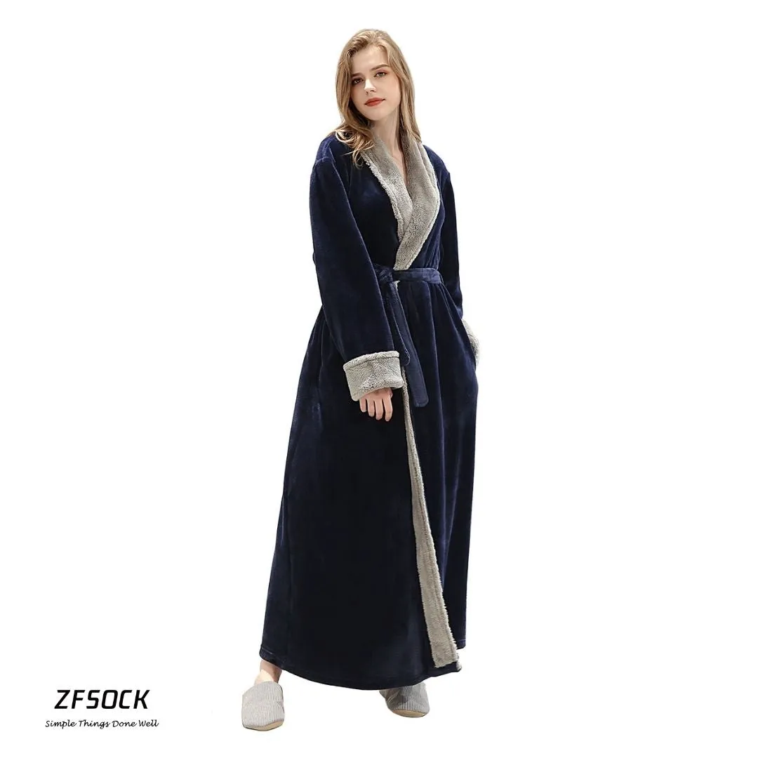 ZFSOCK Classic Design Fluffy Dressing Gown Bathrobe Unisex Winter Wedding Bathrobe