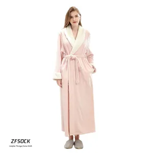 ZFSOCK Classic Design Fluffy Dressing Gown Bathrobe Unisex Winter Wedding Bathrobe